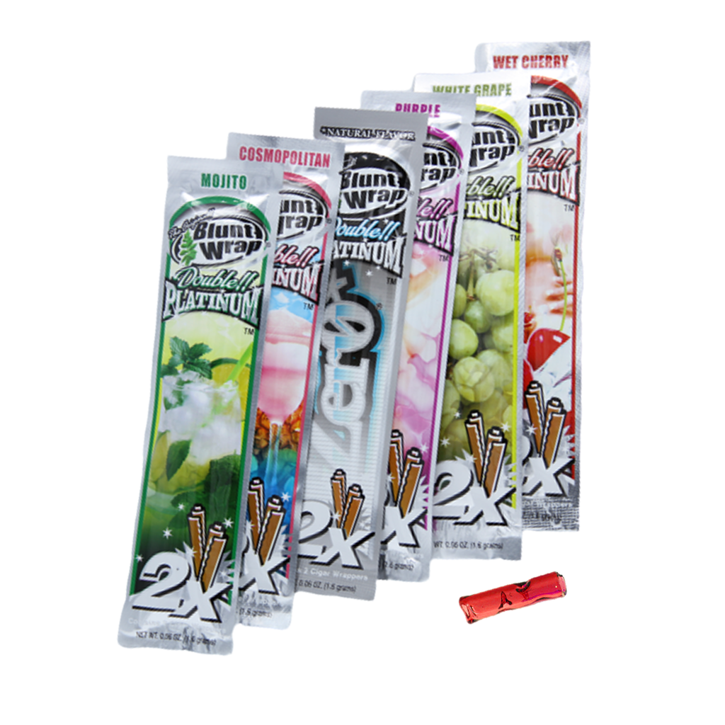 6 Pack Blunt Wrap Double Platinum + Boquilla Vidrio Borosilicatado - Rahid Wholesale